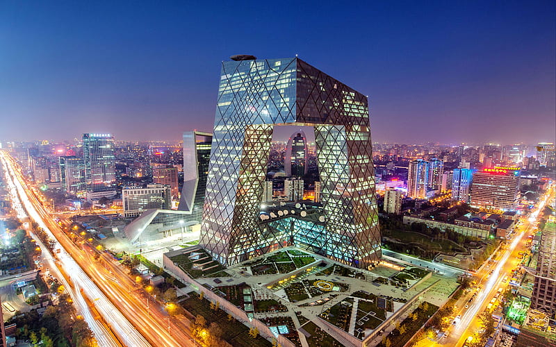 CCTV Headquarters nightscapes, modern buildings, Beijing, Asia, China, HD wallpaper