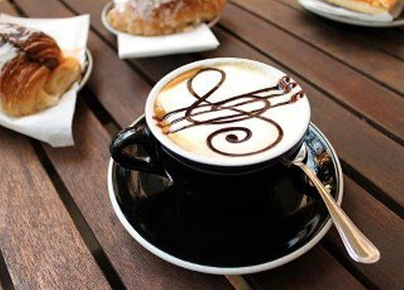 cup of music, cup, cookies, coffee, music, HD wallpaper