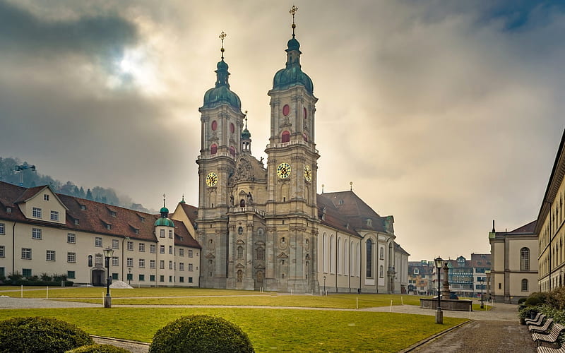 St Gallen, monastery church, Roman Catholic Diocese of Saint Gallen, Switzerland, landmarks, HD wallpaper