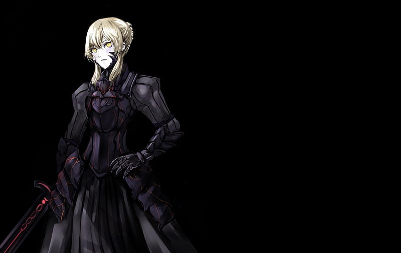 Saber Alter, saber, blonde hair, yellow eyes, weapons, fate stay night, black  background, HD wallpaper | Peakpx