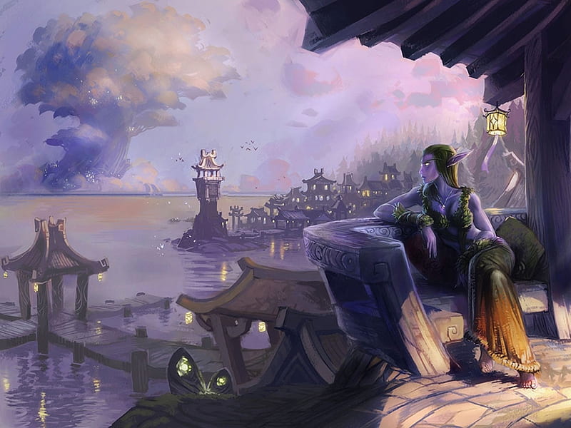 Jian Guo, art, female, lich king, cg, elf, world of warcraft, video game, game, fantasy, purple, wow, world of warcraft- wrath of the lich king, HD wallpaper