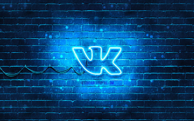 Vkontakte blue logo blue brickwall, Vkontakte logo, social networks, VK logo, Vkontakte neon logo, Vkontakte, HD wallpaper