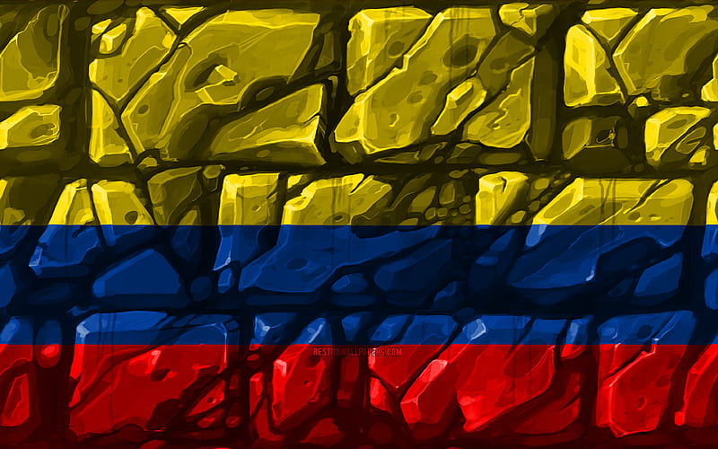 Colombian flag, brickwall South American countries, national symbols, Flag of Colombia, creative, Colombia, South America, Colombia 3D flag, HD wallpaper