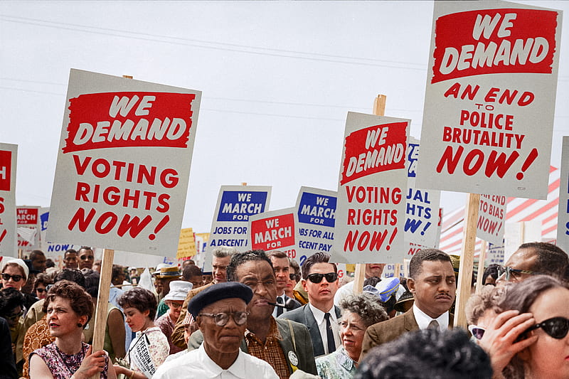 Marchers holding signs demanding the right to vote at the March on Washington, HD wallpaper