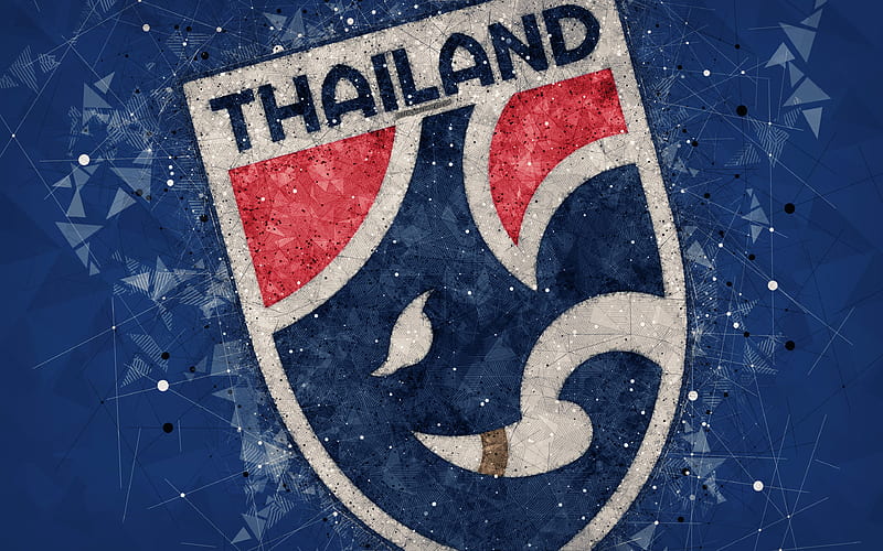 Thailand national football team geometric art, logo, blue abstract background, Asian Football Confederation, Asia, emblem, Thailand, football, AFC, grunge style, creative art, HD wallpaper