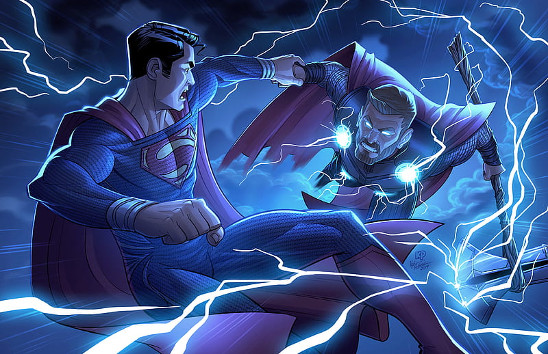 Superman And Thor , superman, thor, superheroes, artwork, HD wallpaper
