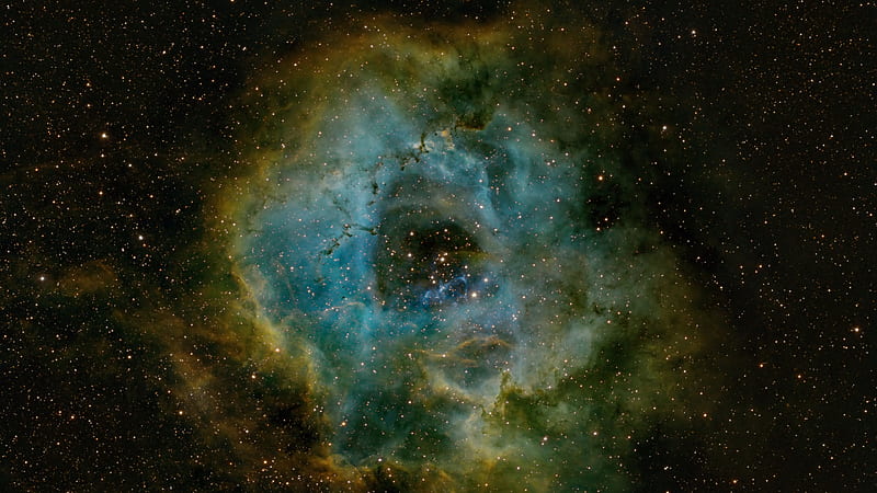 Galaxy Blue Green Rosette Nebula Sky Stars Space Space, HD wallpaper