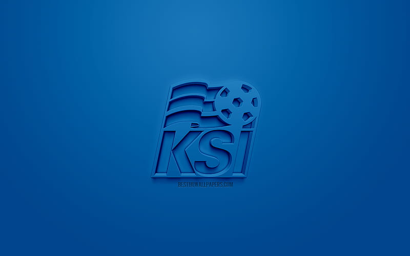 Iceland national football team, creative 3D logo, blue background, 3d emblem, Iceland, Europe, UEFA, 3d art, football, stylish 3d logo, HD wallpaper