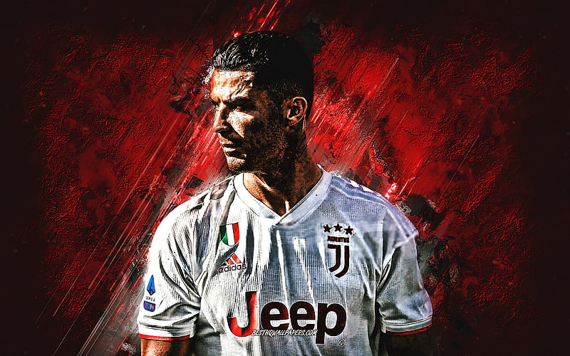Cristiano Ronaldo, Juventus red logo, Portuguese soccer player, forward, CR7, portrait, Juventus FC, Serie A, Italy, football, HD wallpaper