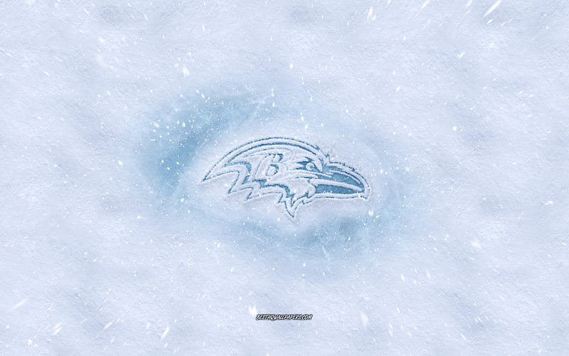 Baltimore Ravens logo, American football club, winter concepts, NFL, Baltimore Ravens ice logo, snow texture, Baltimore, Maryland, USA, snow background, Baltimore Ravens, American football, HD wallpaper