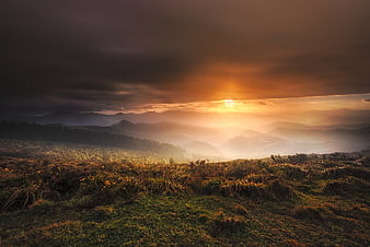 Sunlight And Mist Above The Hills, HD wallpaper