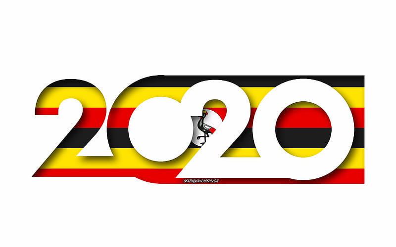 Uganda 2020, Flag of Uganda, white background, Uganda, 3d art, 2020 concepts, Uganda flag, 2020 New Year, 2020 Uganda flag, HD wallpaper