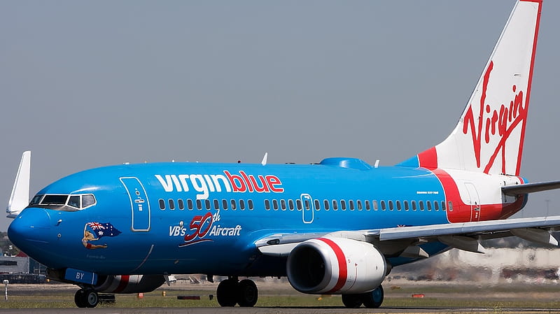 Boeing 737, airliner, boeing, 737, virgin, commercial, blue, HD wallpaper