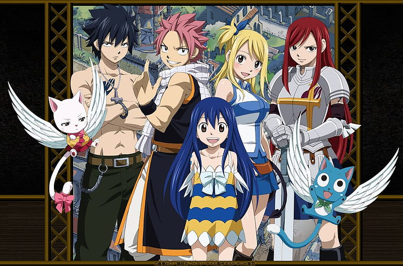 Fairy Tail team, charle wendy, fairy tail, gray, anime, lucy, natsu, erza, happy, HD wallpaper