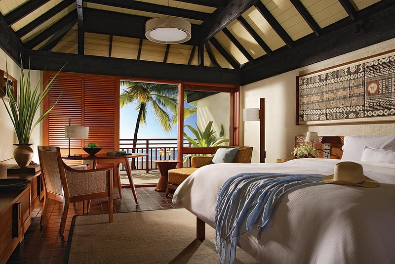 Luxury Beach Villa Fiji, polynesia, hut, interior, villa, beach, room, luxury, hotel, exotic, islands, pacific, south, suite, paradise, island, tropical, fiji, HD wallpaper