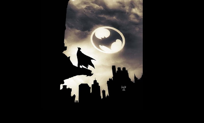 The Batman, batman, moon, bat signal, Gotham, HD wallpaper