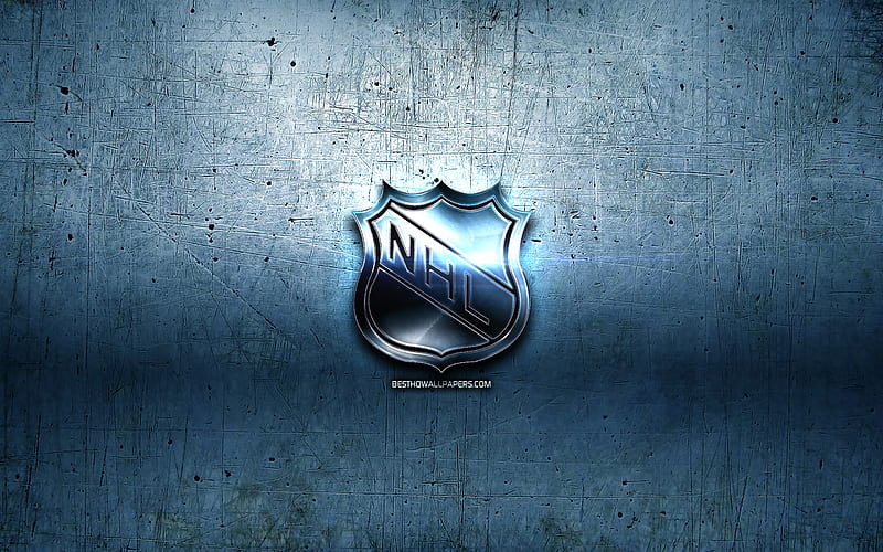 NHL metal logo, National Hockey League, blue metal background, artwork, NHL, brands, NHL 3D logo, creative, NHL logo, HD wallpaper