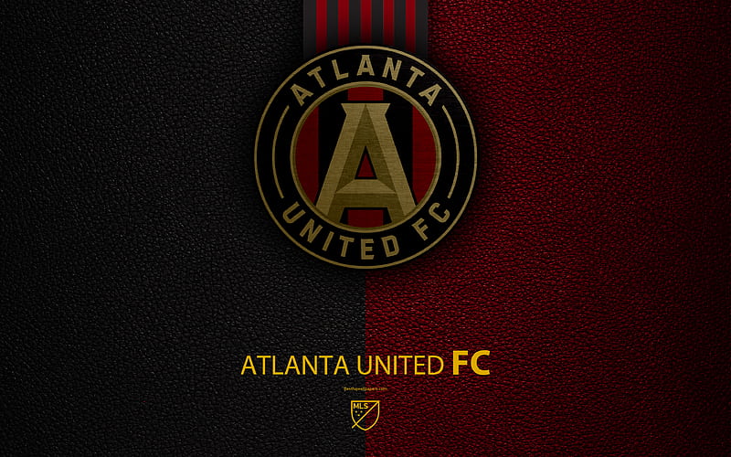 Atlanta United FC American soccer club, MLS, leather texture, logo, emblem, Major League Soccer, Atlanta, Georgia, USA, football, HD wallpaper