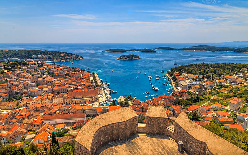 Hvar island, Adriatic Sea, summer, coast, harbor, Croatia, Europe, R, HD wallpaper