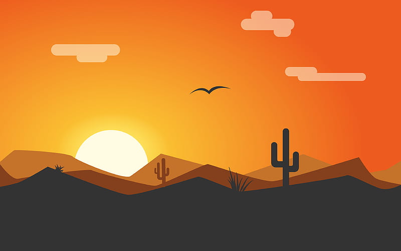 desert sunset, art, bright sun, minimal, HD wallpaper