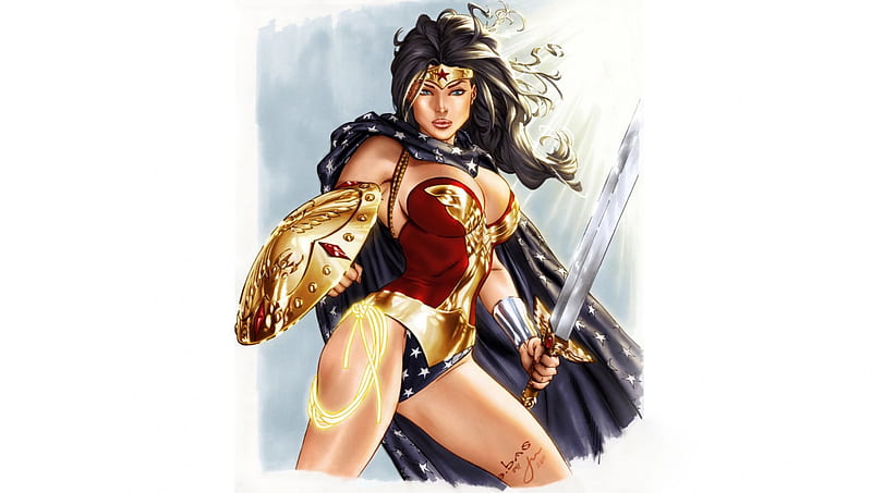 Wonder Woman, comics, amazonian, weaponary, illustration, white background, dc comics, icon, HD wallpaper