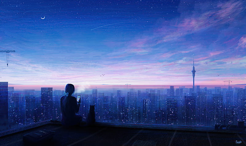 Anime Girl Sitting Alone Roof Sad, anime-girl, anime, artist, artwork,  digital-art, HD wallpaper | Peakpx