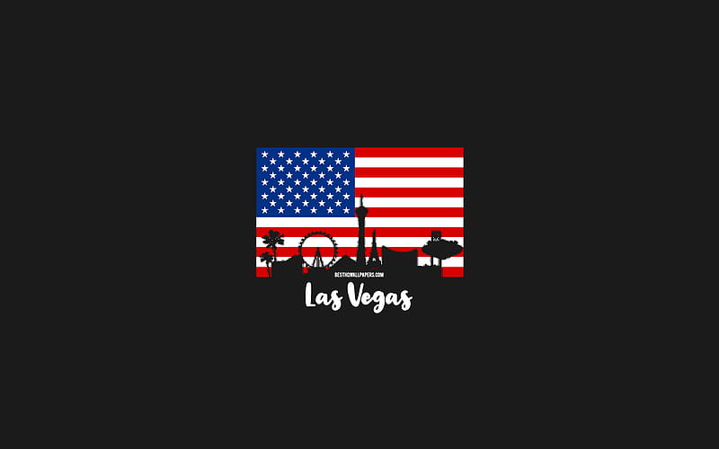 Las Vegas, American cities, Las Vegas silhouette skyline, USA flag, Las Vegas cityscape, American flag, USA, Las Vegas skyline, HD wallpaper