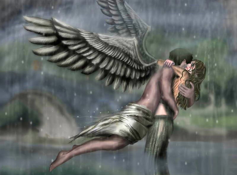 Don't Let Me Go, hug, wings, sadness, angel, magic, HD wallpaper