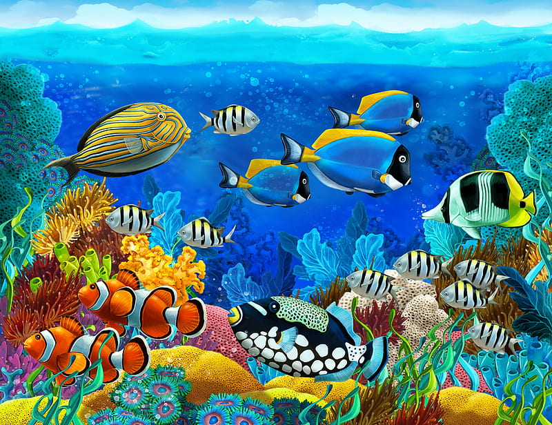 Fishes, Fish, Coral, Ocean, Underwater, HD wallpaper