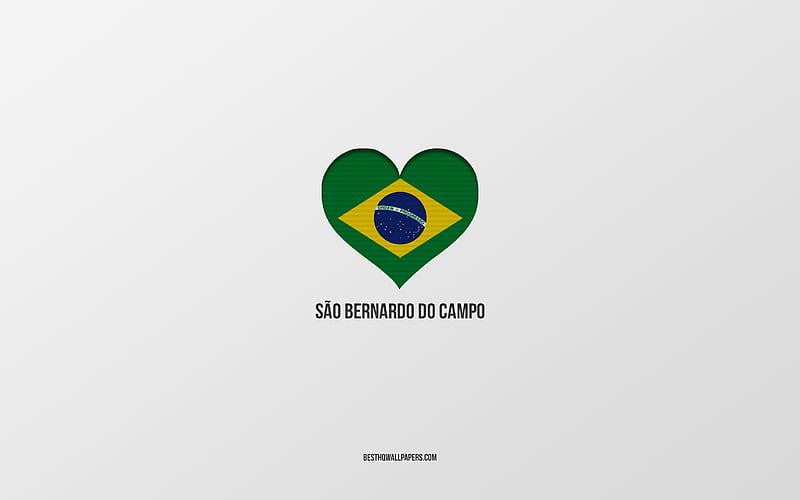 I Love Sao Bernardo do Campo, Brazilian cities, gray background, Sao Bernardo do Campo, Brazil, Brazilian flag heart, favorite cities, Love Sao Bernardo do Campo, HD wallpaper