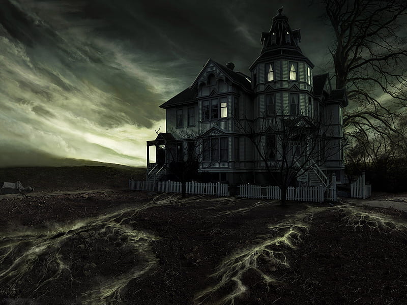 Haunted House, shadowy, house, shady, black, ominous, dark, darkened, scary creepy, mansion, gloomy, sunless, HD wallpaper