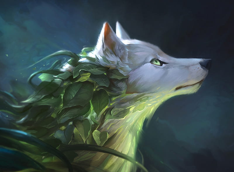 Pure White Wolf With Green Eyes