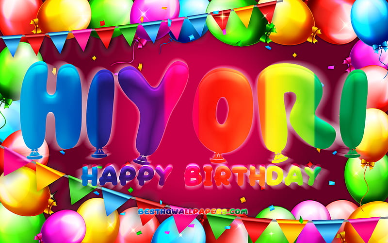 Happy Birtay Hiyori colorful balloon frame, female names, Hiyori name, purple background, Hiyori Happy Birtay, Hiyori Birtay, creative, Birtay concept, Hiyori, HD wallpaper