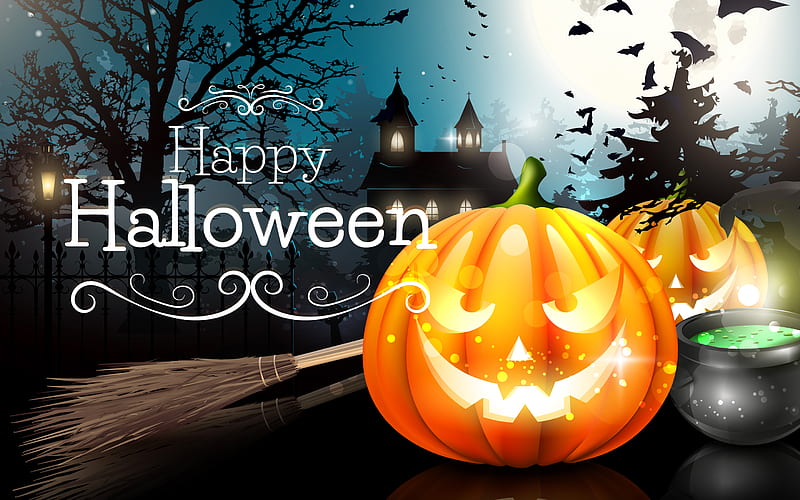 Happy Halloween, darkness, pumpkin, Halloween, HD wallpaper
