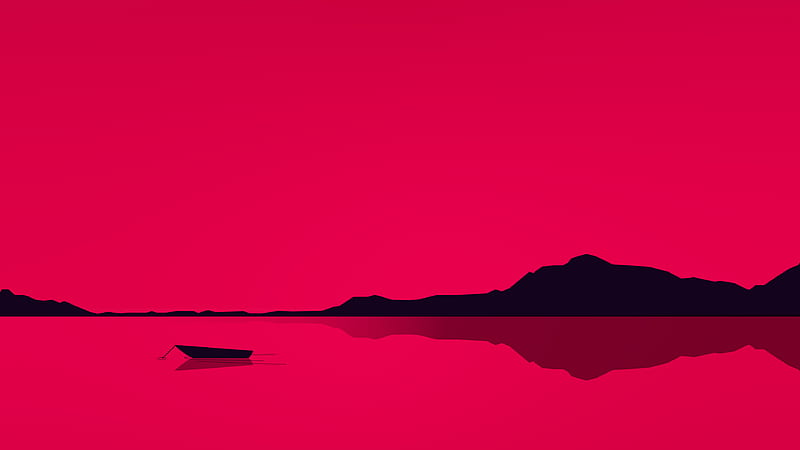 Lake Minimal Red , boat, lake, minimalism, minimalist, artist, artwork, digital-art, HD wallpaper