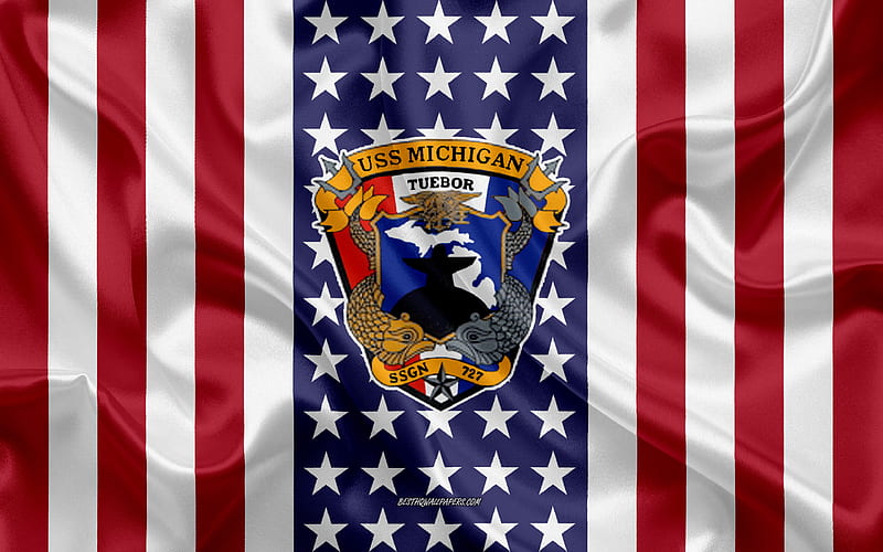 USS Michigan Emblem, SSGN-727, American Flag, US Navy, USA, USS Michigan Badge, US warship, Emblem of the USS Michigan, HD wallpaper