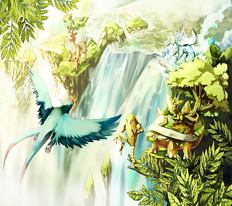 Articuno, zapdos, pokemon, bonito, animal, waterfall, legend