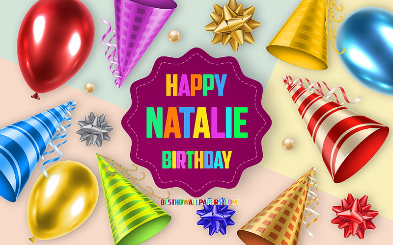 Happy Birtay Natalie, Birtay Balloon Background, Natalie, creative art, Happy Natalie birtay, silk bows, Natalie Birtay, Birtay Party Background, HD wallpaper