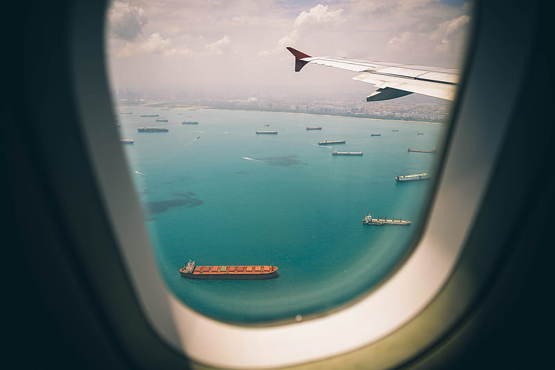 Boats Sea View From Airplane Window, airplane, nature, planes, boat, HD wallpaper