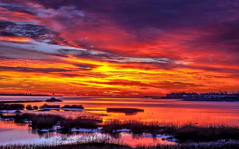 Beautiful Sunset, lovely, view, bonito, sunset, sky, clouds, lake ...