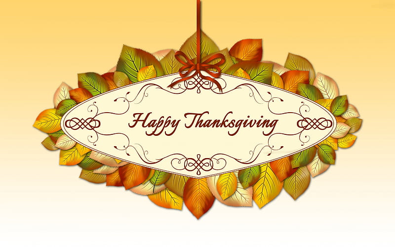 Thanksgiving Greetings, Fall, leaves, Thanksgiving, ribbon, bow, Autumn, HD wallpaper