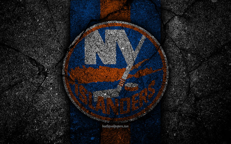 New York Islanders, logo, hockey club, NHL, black stone, Eastern Conference, USA, NY Islanders, Asphalt texture, hockey, Metropolitan Division, HD wallpaper
