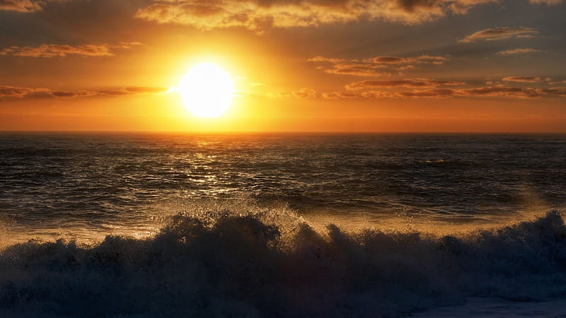 magnificent sunset over ocean waves, sunset, horizon, waves, sea, HD wallpaper