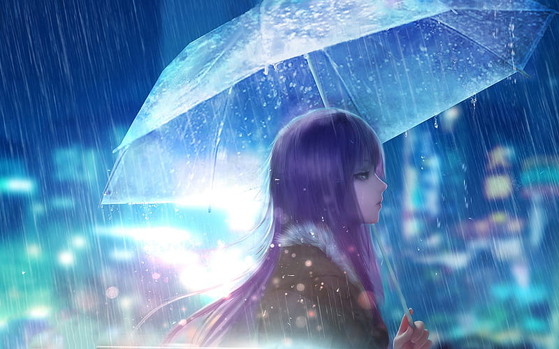 Rainy day, fantasy, luminos, girl, anime, manga, umbrella, rain, blue, HD  wallpaper | Peakpx