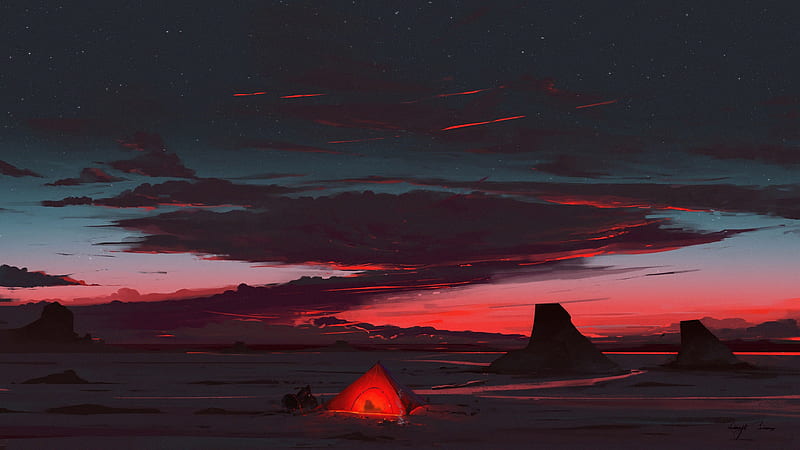 Artistic, Landscape, Night, Rock, Sky, Tent, HD wallpaper