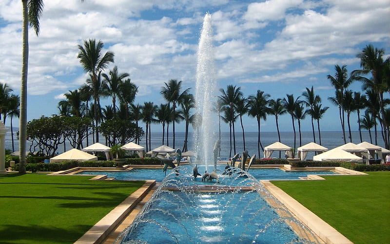 Resort In Wailea, Hawaii, Beach, Resort, Fountain, Ocean, Hawaii, Palms 