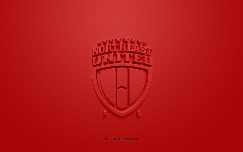 NorthEast United FC, creative 3D logo, red background, 3d emblem, Indian football club, Indian Super League, Guwahati, India, 3d art, football, NorthEast United FC 3d logo, HD wallpaper