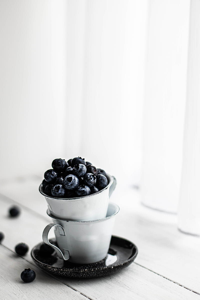 blueberries, cups, berries, ripe, HD phone wallpaper