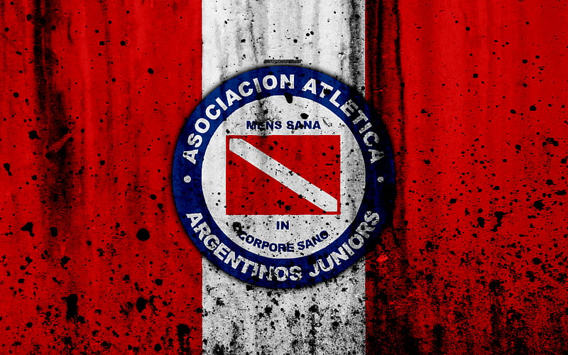 FC Argentinos Juniors, grunge, Superliga, soccer, Argentina, logo, Argentinos Juniors, football club, stone texture, Argentinos Juniors FC, HD wallpaper