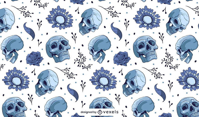 Pattern, halloween, blue, white, vexels, skull, texture, bone, HD wallpaper